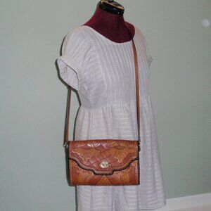 Vintage Hand Tooled Leather Brown Crossbody Bag